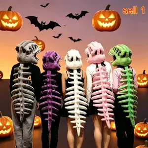 Halloween Dinosaur Costume Set, Adult & Kids Dinosaur Skull Hat Plush Toy, Halloween Cosplay Prop, Party Wear, Family, Gift