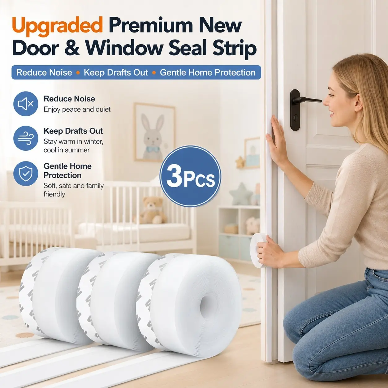 Self Adhesive Door Draft Stopper Seal Strip, Flexible Silicone Weather Stripping, Soundproof Dustproof Windproof Waterproof, Home Tape, Gift Idea