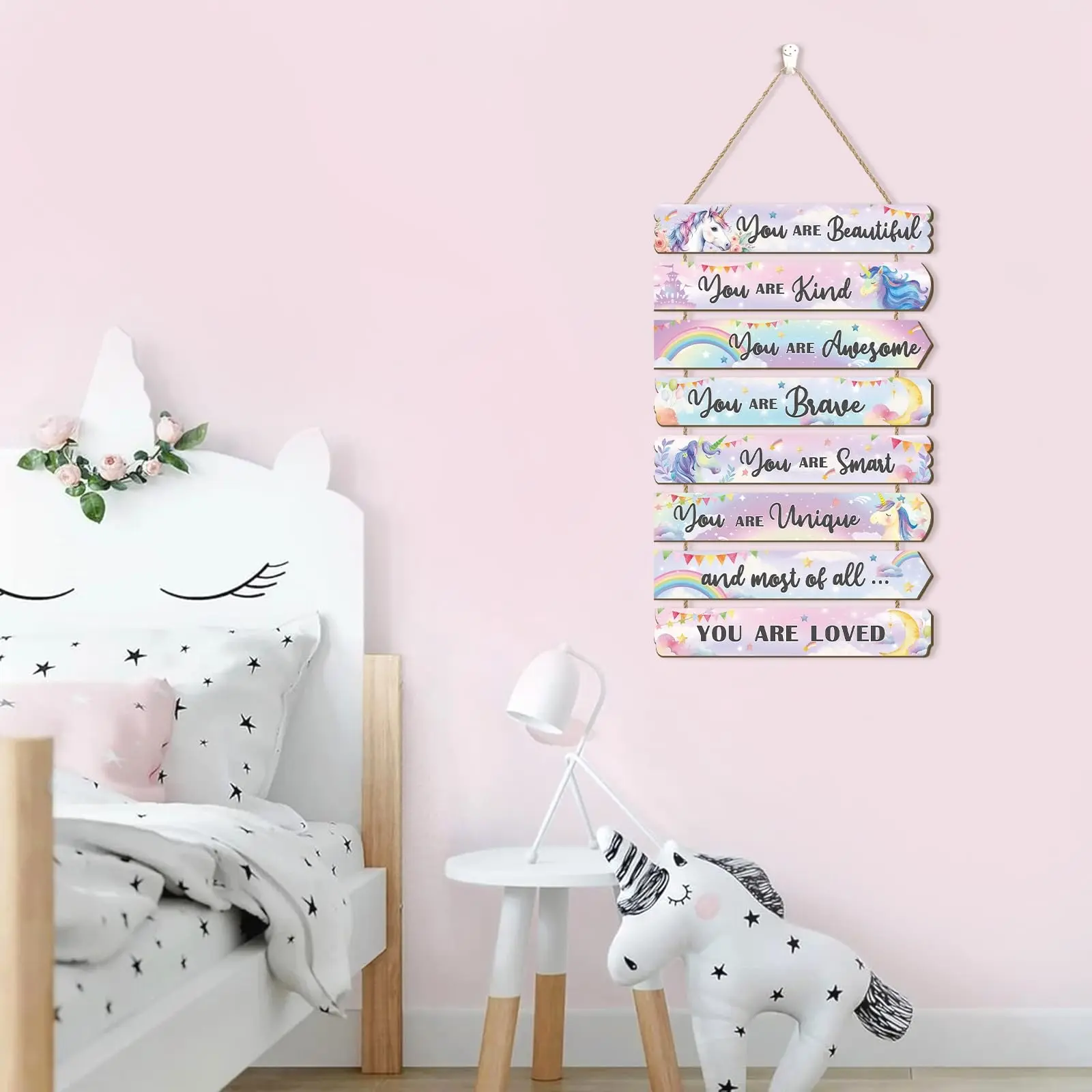 Unicorn Wooden Wall Hanging Sign, Watercolor Unicorn Inspirational Quotes, Rainbow Brave Room Decor, Bedroom/living Room/door Decoration
