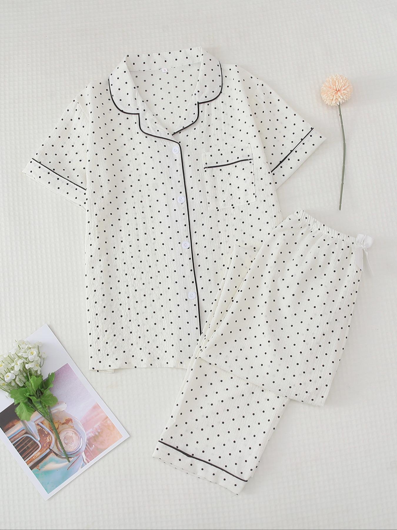 Two-Piece Set Women's All Over Print Pajama Set, Button Front Short Sleeve Shirt & Elastic Waist Pants Lounge Co-ord Set, Casual, Soft Sleepwear Loungewear, Summer Outfits 2024, Lady Summer Homewear, Loungewear
