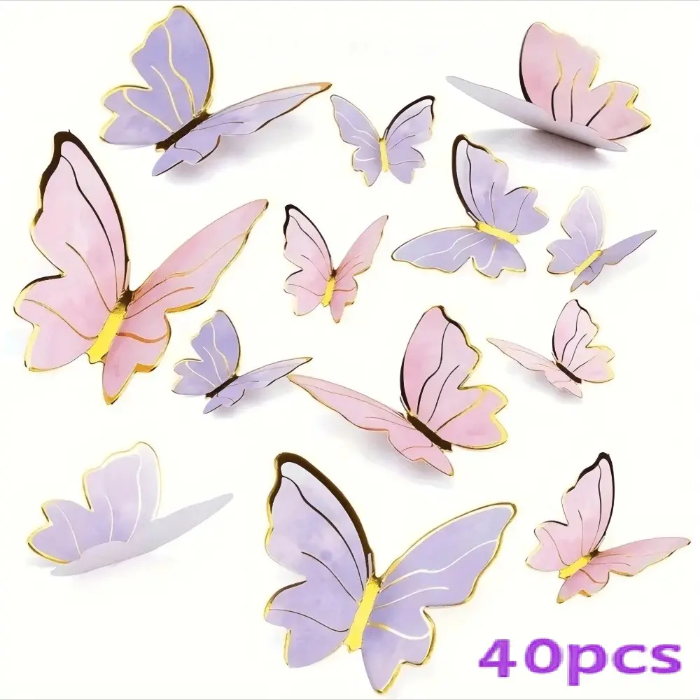 40pcsterfly Cake Decorations, 3D Butterfly Cupcake Toppers, Birthday Anniversary Women Party Decor, Pink Purple Butterfly Wall Stickers Background Wall Decor, Suitable For Wedding, Party, Birthday, Anniversary, Theme Party, Decoration, Home, Cake And More