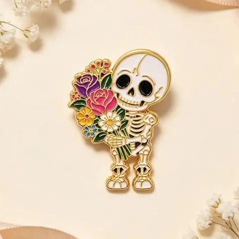 Floral and Skull Enamel Pin, Punk Retro Style Zinc Alloy Badge, Halloween Costume Backpack Accessory, Party Gift
