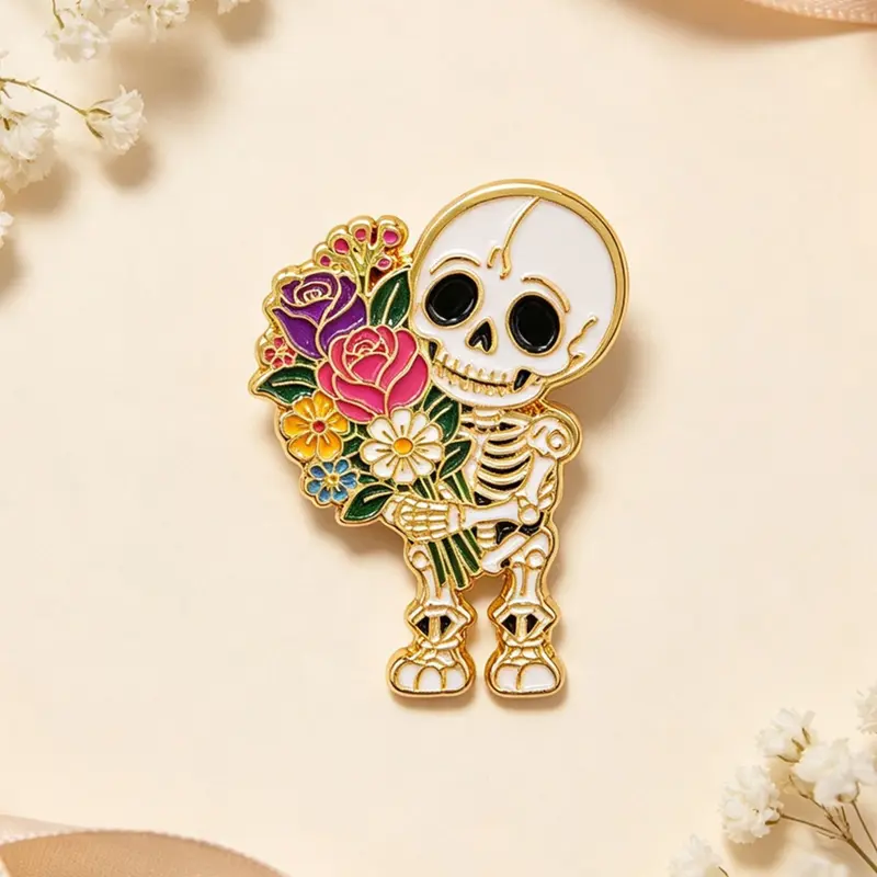 Floral and Skull Enamel Pin, Punk Retro Style Zinc Alloy Badge, Halloween Costume Backpack Accessory, Party Gift