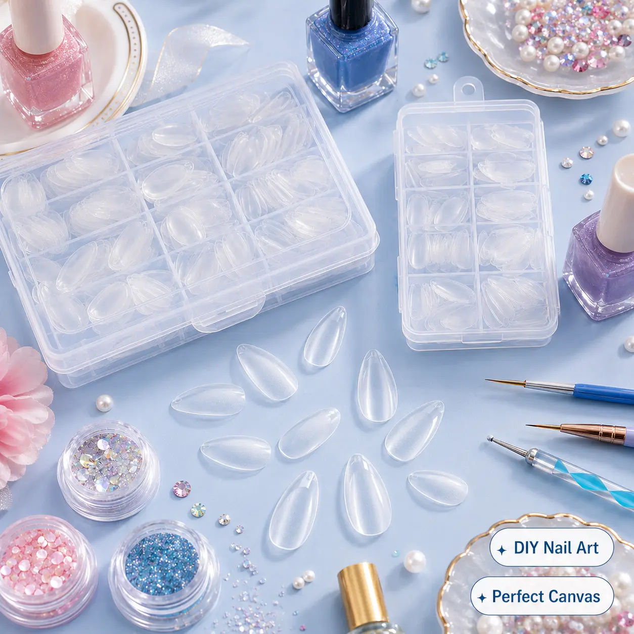 240 Pcs Short Almond Fake Nail Tips, Clear False Nails with 12 Sizes for Press-On Nails and DIY Nail Art,costume