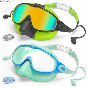 Kids' 2-Pack Swimming Goggles with Nose Cover, Wide-View Anti-Fog No-Leak Diving Mask, Adjustable Strap for 4-14 Years, Ideal for Pool Use