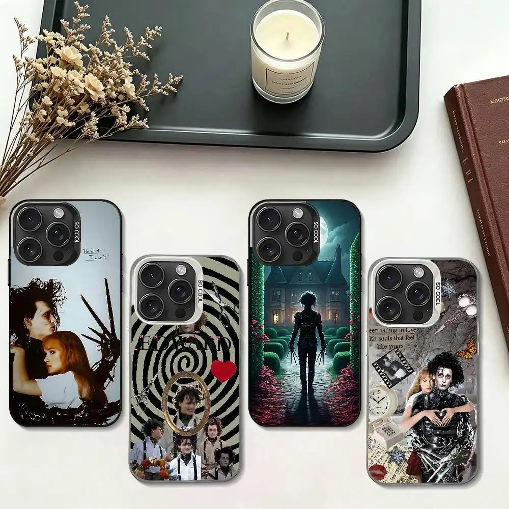Edward Scissorhands Aesthetic E-Slim Silver Electroplated Shockproof Waterproof Protective Cellphone Casing, for iPhone 11-17 Pro Max/Plus & Samsung Galaxy S23-S25, Mobile Phone Accessory