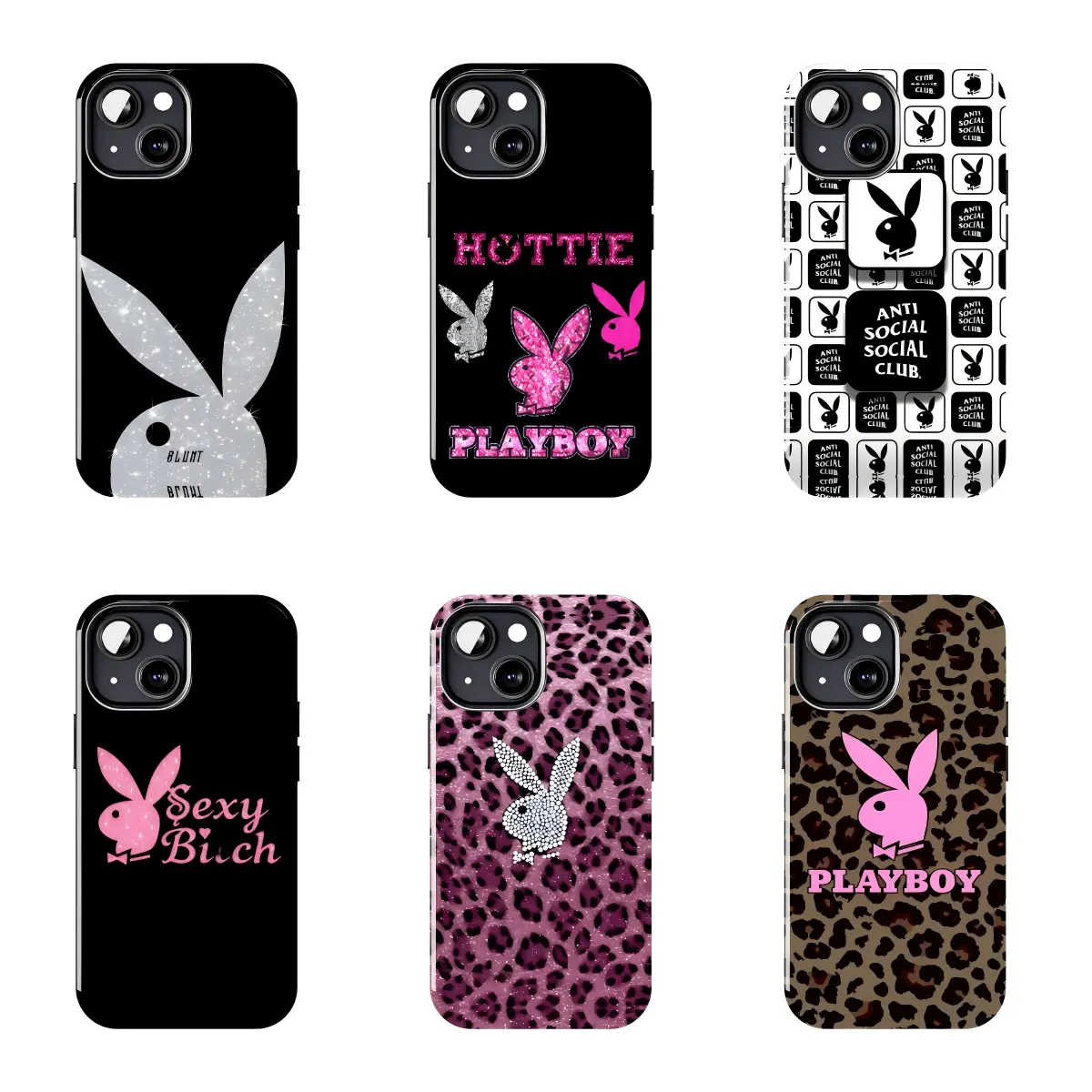 Playboy Bunny Logo Black Glitter Smartphone Case - Durable, Shockproof Cellphone Protection Cover for iPhone 11-17 Pro Max/Plus, Samsung Galaxy S23-25 Devices