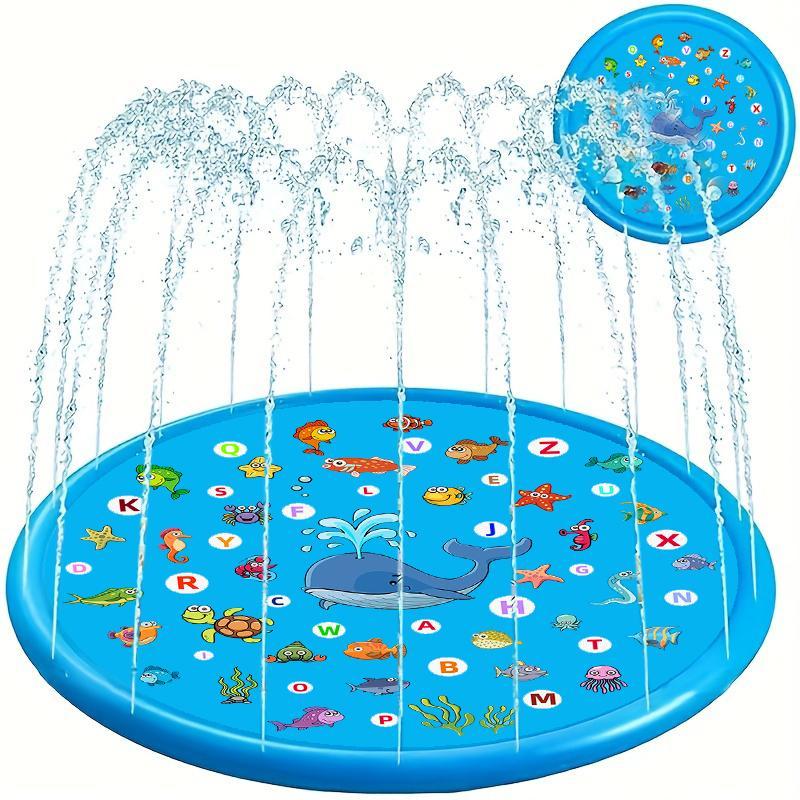 Inflatable Water Spray Mat, Inflatable Water Sprinkler Portable Swimming Water Spray Mat, Letter Learning Mat, Summer Courtyard Lawn Game, Outdoor Game Area, Inflatable Floating Bed, Blow Up Pool
