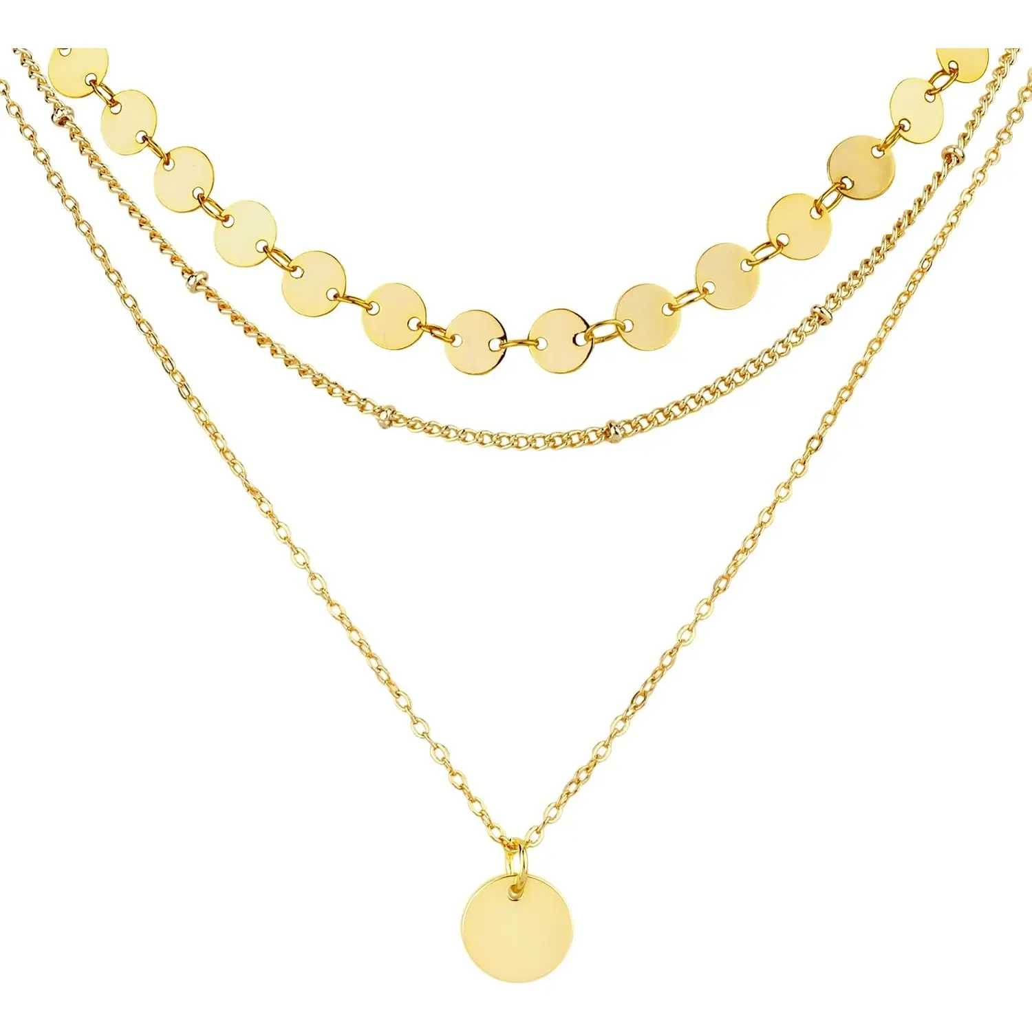 ORAZIO 3 Pcs Women's Necklaces Gold Rose Gold Silver Layering Choker for Ladies Waterproof Long Necklaces with Pendant Round Double Chain Multi-Strand Necklaces Women's Jewelry,monday