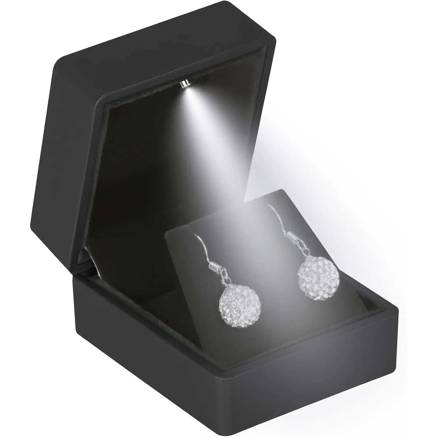 LED Stud Earring   Box for Proposal, Wedding, Engagement,Birthday Luxury   Box with LED Light, Jewellry Display Box (Black)
