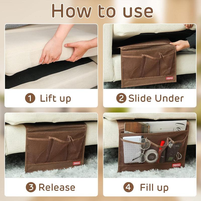 Bedside Organizer Bedside Storage Caddy Organizer with Hanging Pocket Remote Holder for Bed Accessories Brown
