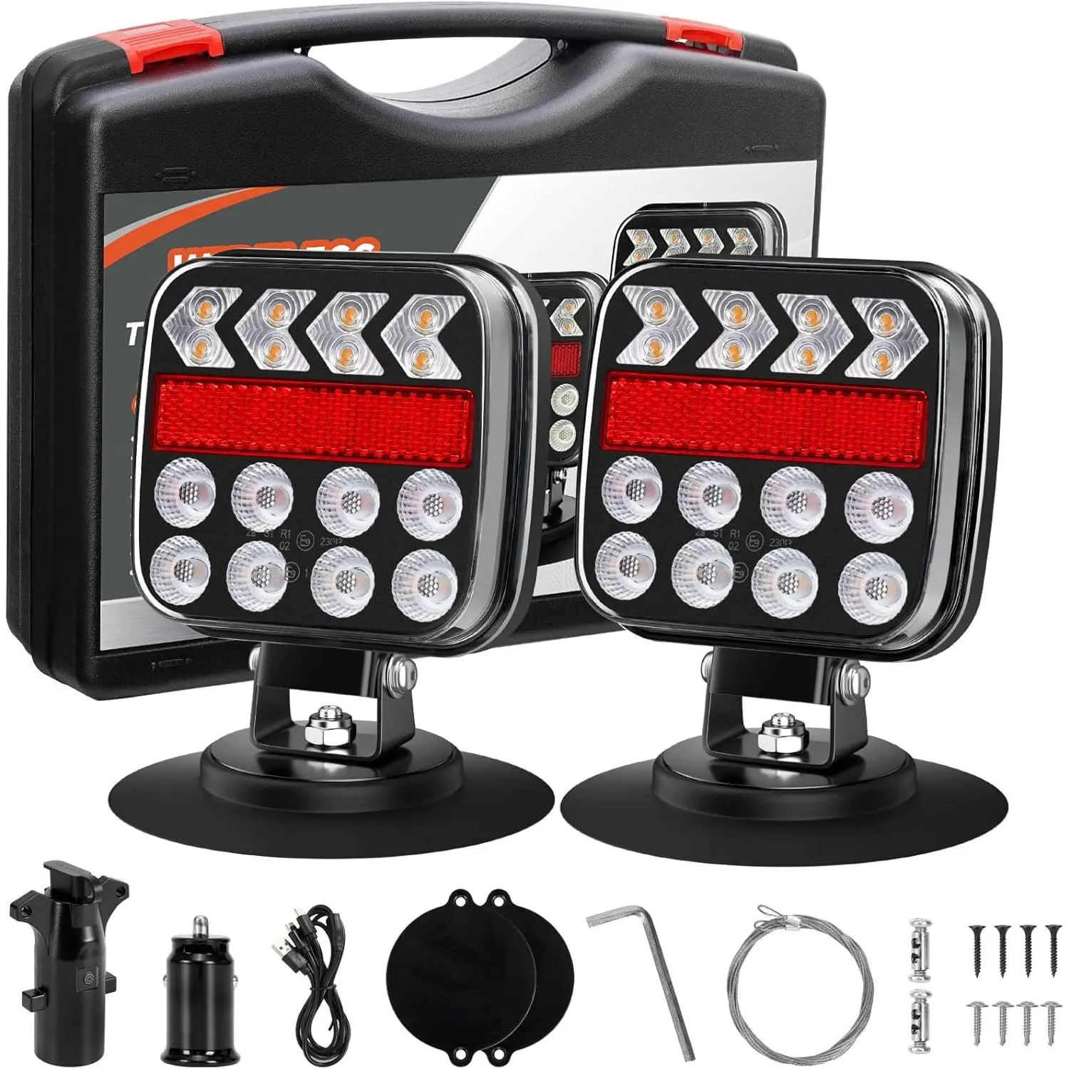 Wireless Trailer Lights, Adjustable Magnetic LED Trailer Lights with Reflectors, Rechargeable Tow Tail Light Kit for Trucks, Boats, RVs, Campers, IP67 Waterproof