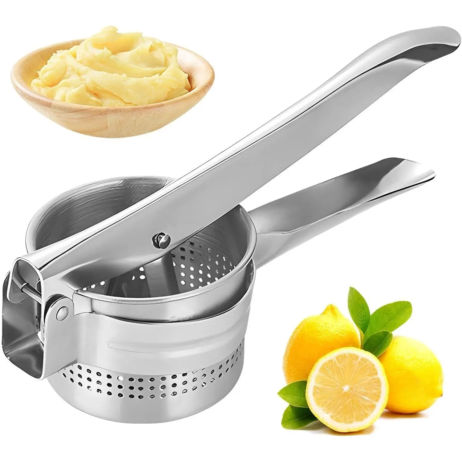 Potato Ricer, Stainless Steel Potatoes Shredder, Heavy Duty Potato Masher Kitchen Tool for Smooth and Fluffy Mashed Potatoes/Puree/Fruit/Juice(COLOR:silver)