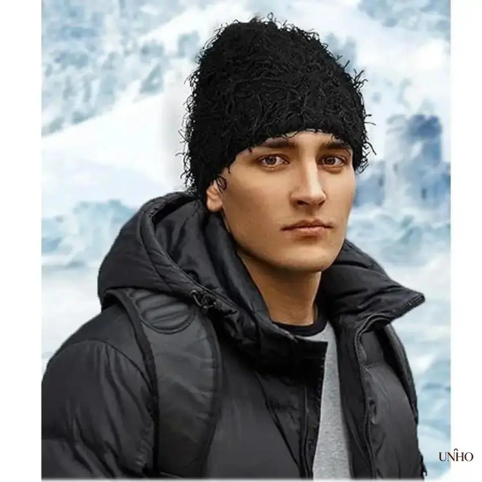 Unisex Distressed Fuzzy‑Cotton Knit Beanie, Sporty‑Chic Winter Hat, Thick Warm Close‑Fitted Headwear for Men And Women, Ideal for Daily Commutes, Skiing, Hiking And Cold‑Weather Outdoor Activities