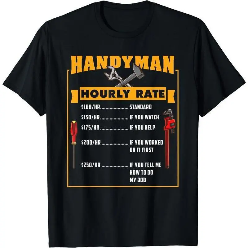 Men's Cotton Short-Sleeve Round-Neck T-Shirt with Handyman Graphic Print, Casual Summer Top, Novelty Gift for Dad