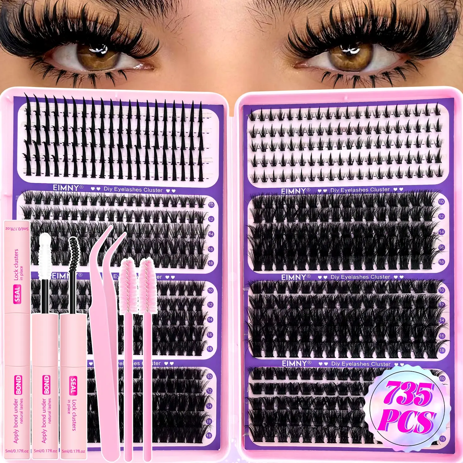 800/400pcs Eyelash Extension Kit, Lower Lashes, Pointed Tip Lashes, D-Curl Lash Clusters 10-18mm, DIY Eyelash Extensions, Reusable, Makeup Essential, Diy Eyelashes Clusters