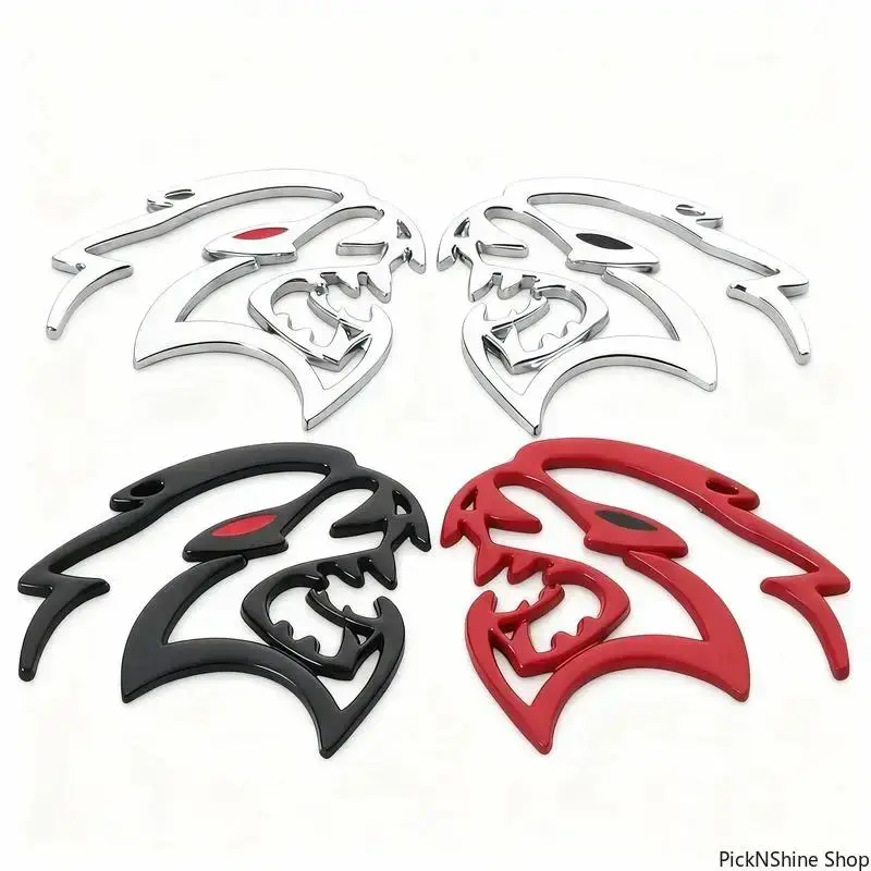 2-Piece Metal Alloy Car Emblem for SRT, 3D Hellcat Logo with Red Eyes, Durable Vehicle Exterior Decoration Sticker, Car Stickers, Decals For Vehicles, Automotive Vehicle Accessory
