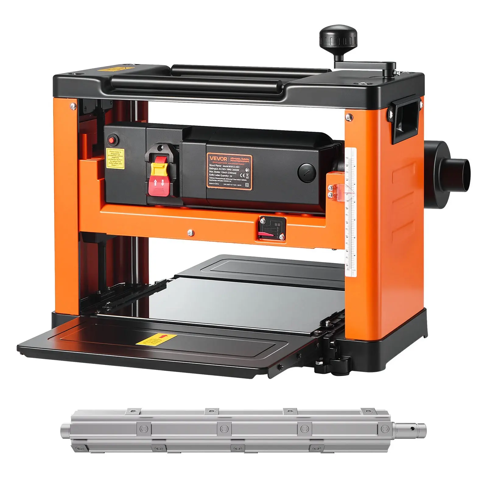 【Summerfinds】VEVOR 13-Inch Benchtop Woodworking Thickness Planer, 13-Inch Width Worktable, 2000W Motor, 23500 RPM High-Speed Cut, 24-Insert Bit Spiral-Style Cutterhead, Fixed Speed, for Hardwood/Softwood Planing