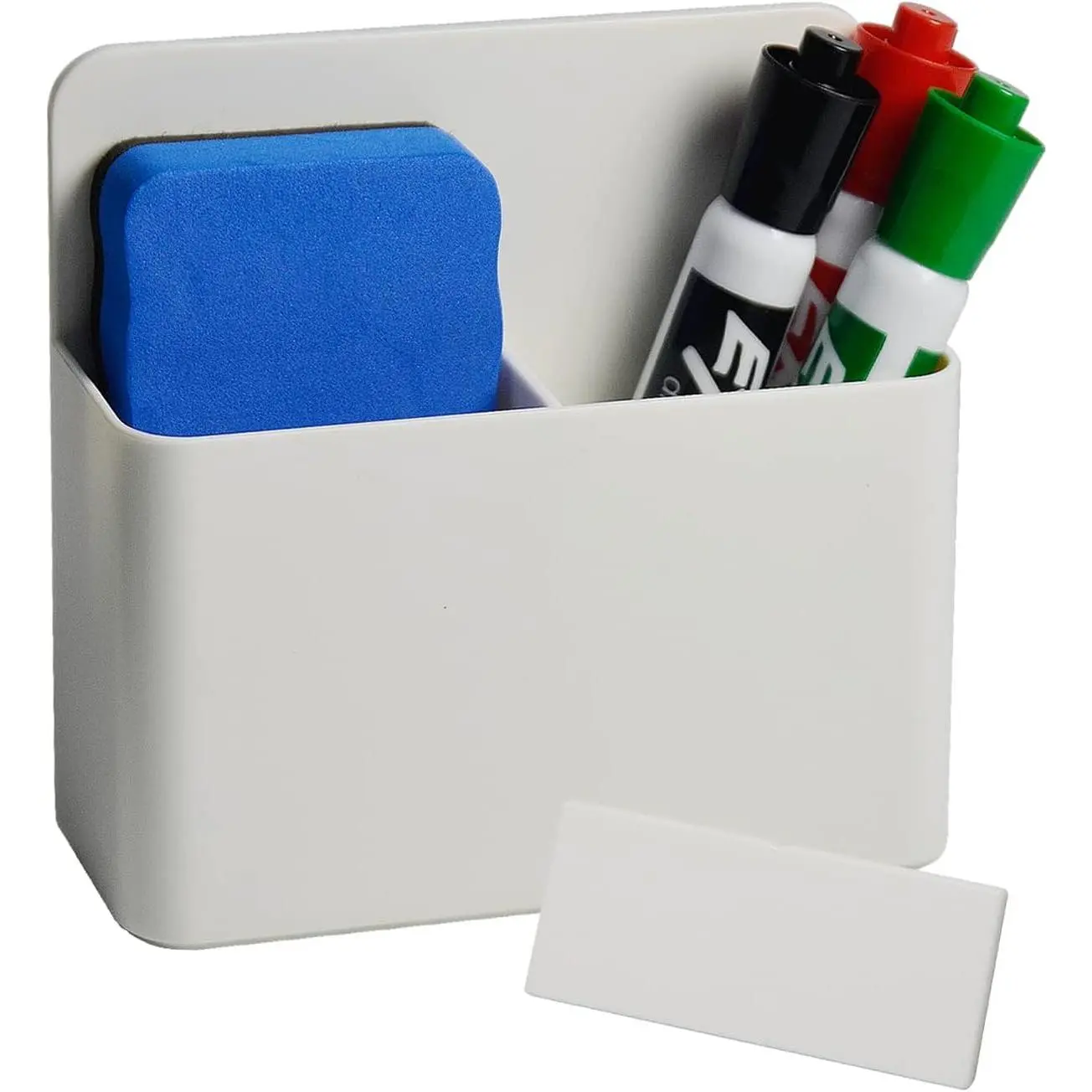 Marker Holder with Eraser Slot, Heavy Duty Dry Erase Pen Organizer for Whiteboard Fridge Locker, Scratch Resistant, 1 Pack White