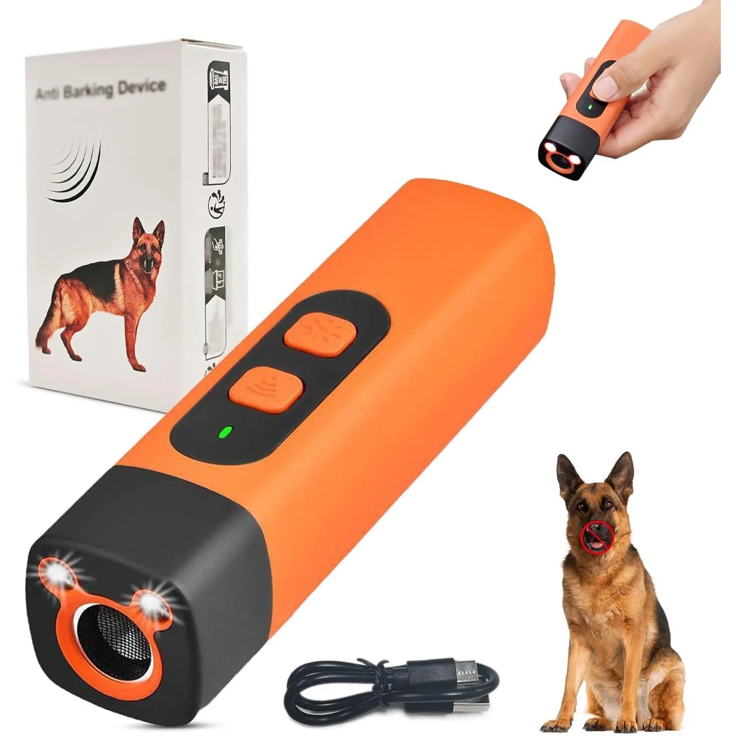 Dog Bark Deterrent Device with LED Light, Ultrasonic Anti Barking Device for Dogs, Long Range Training Stop Barking Behavior Indoors Outdoors, Safe Rechargeable Bark Control for Dogs