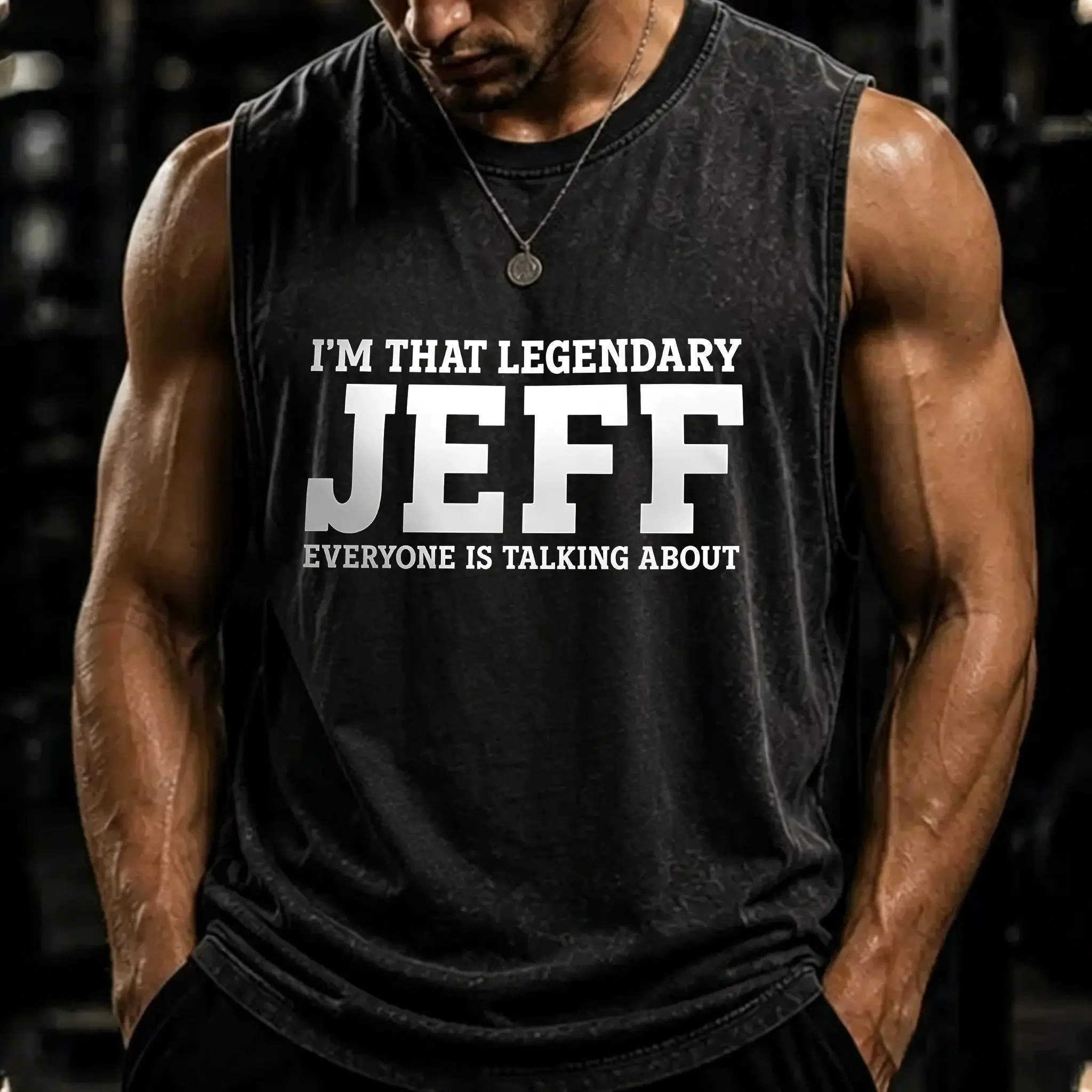 Men's Vintage Washed Tank Top Custom Name Legendary Jeff Graphic Muscle Shirt 100% Cotton Personalised Sleeveless Tee