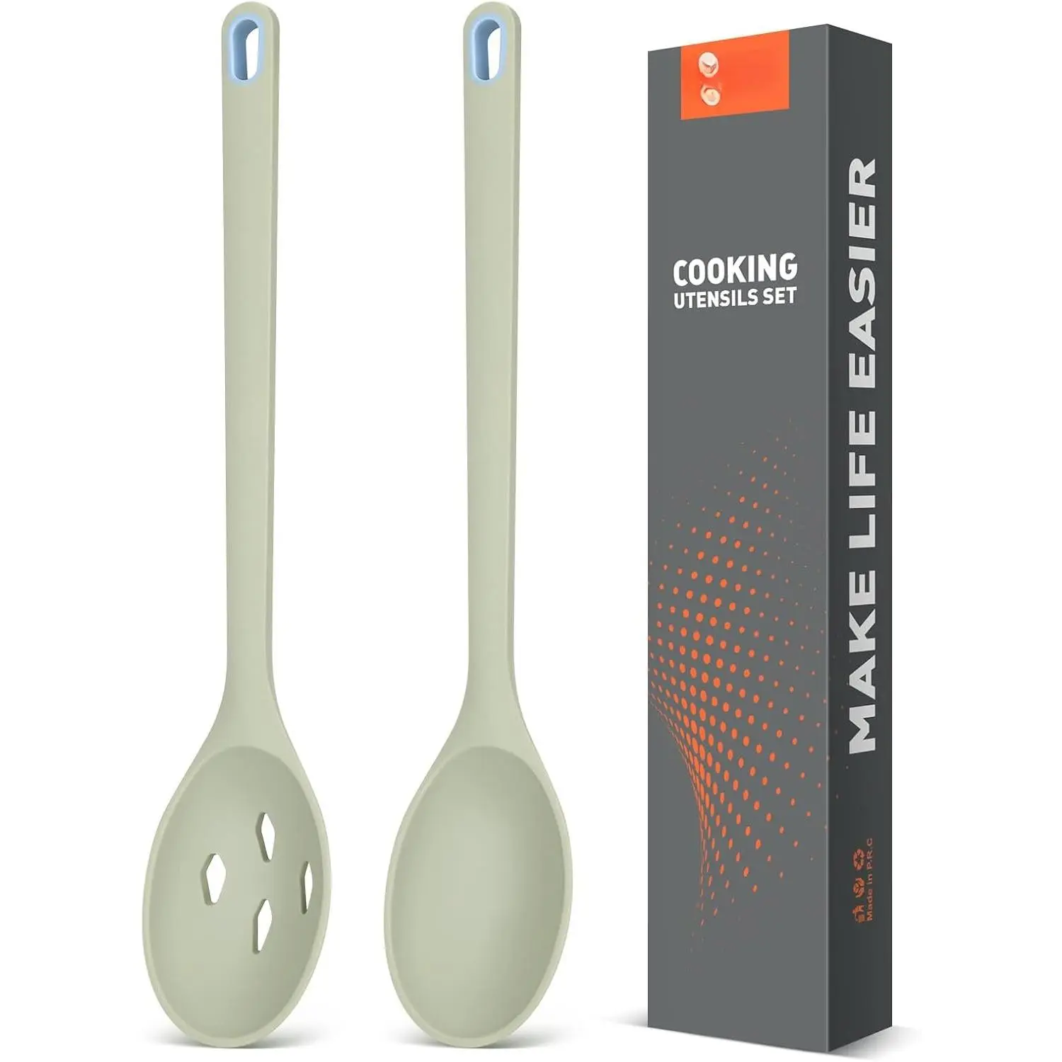 Spoons for Cooking of 2 Pack, Large Solid & Slotted Kitchen Spoons | , Heat Resistant Kitchen Utensils, 13'' Length Nonstick Cookware for Mixing, Serving, Scraping and Draining