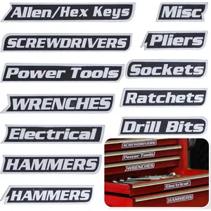 Tool Box Labels Strong Magnets 12 Pack of Reusable Multipurpose Tags for Steel Tool Boxes Drawers and Cabinets Black