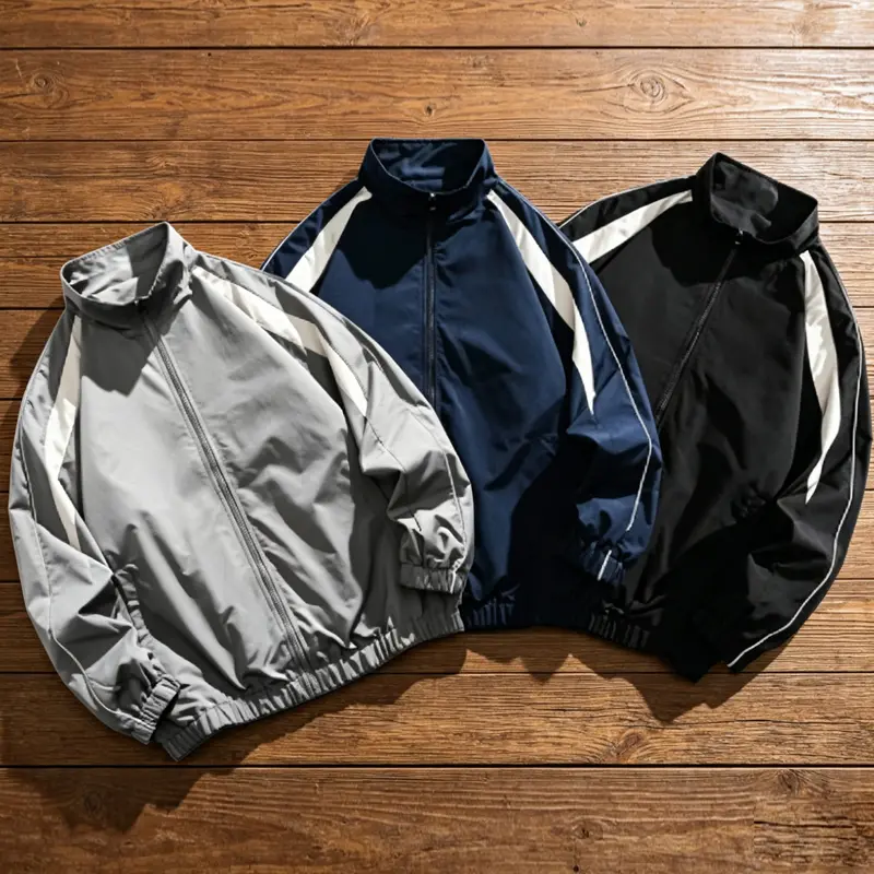 Leisure outdoor color blocked shoulder cuff reflective strip popular stand up collar jacket, men's trendy new style washed water label weekend Jiaqi versatile jacket