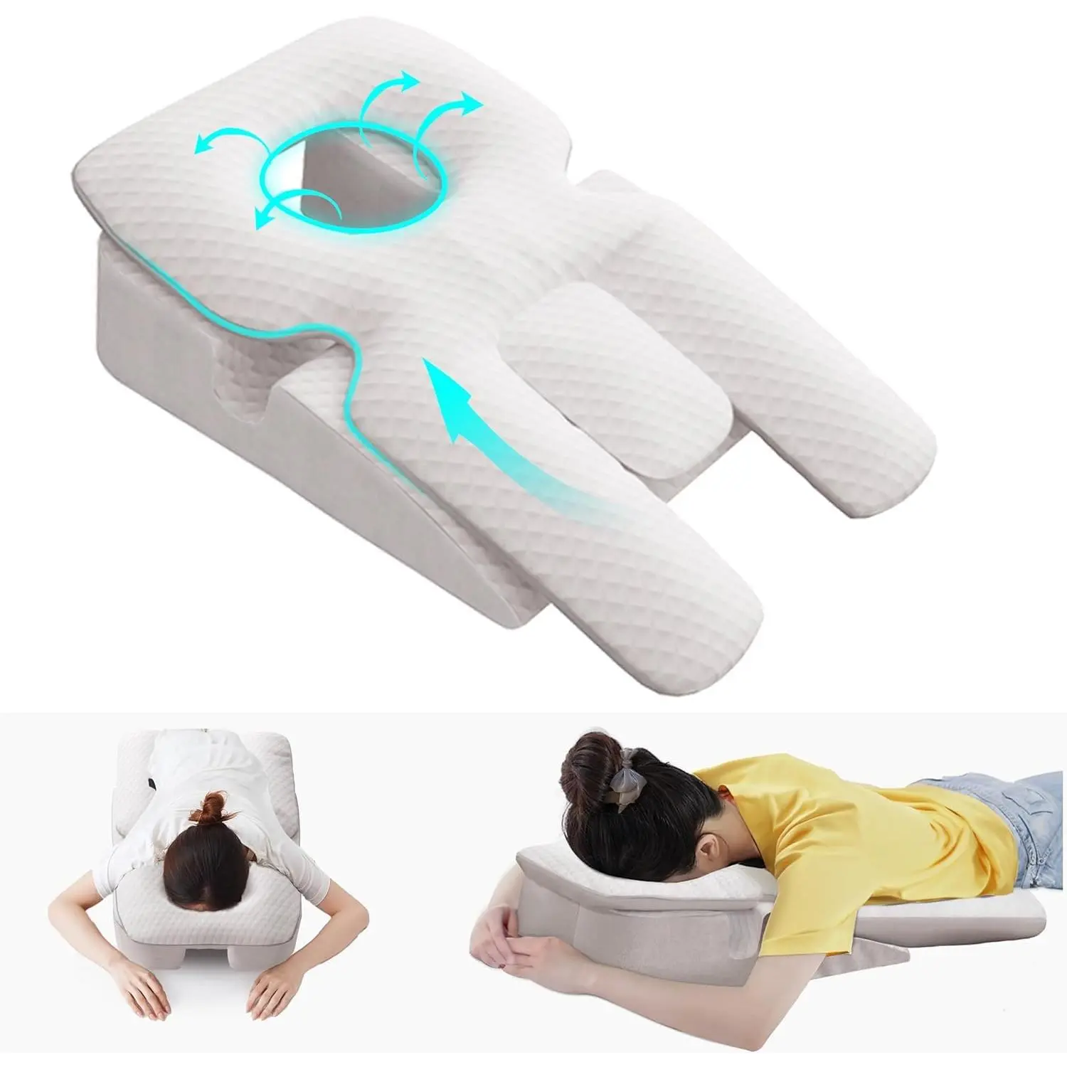 Multi-Cutout Face Down & Side Sleeper Pillow, Orthopedic Memory Foam Body Pillow for Shoulder & Stomach Pain Relief, Prone Sleeping Support Pillow with Removable Washable Cover