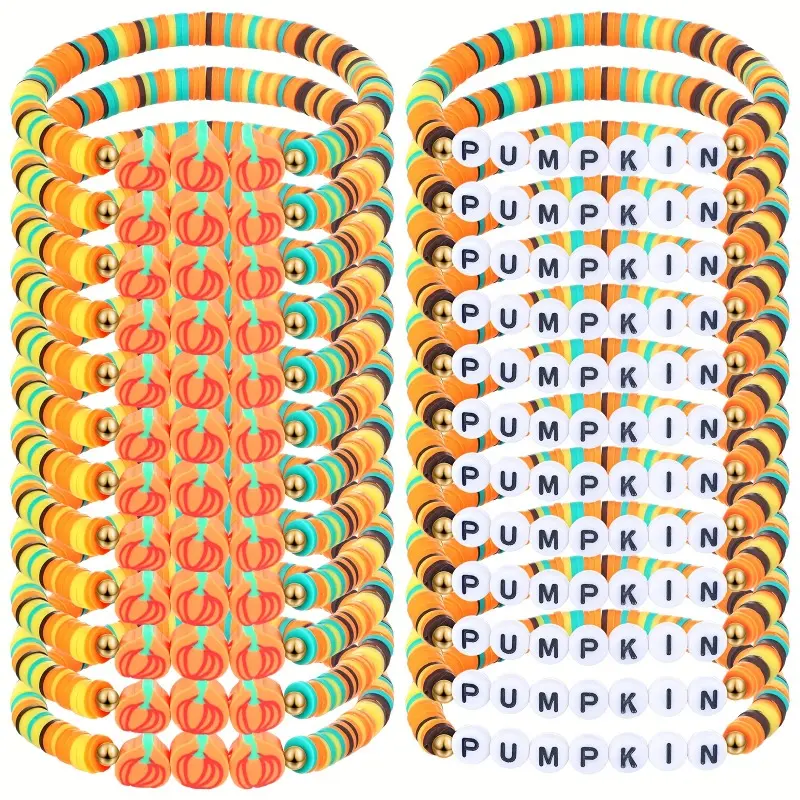 24Pcs Halloween Pumpkin Design Bracelets - Unisex Casual Fashion Costume Jewelry, Thanksgiving Party Favors, Gift Supplies & Everyday Wear