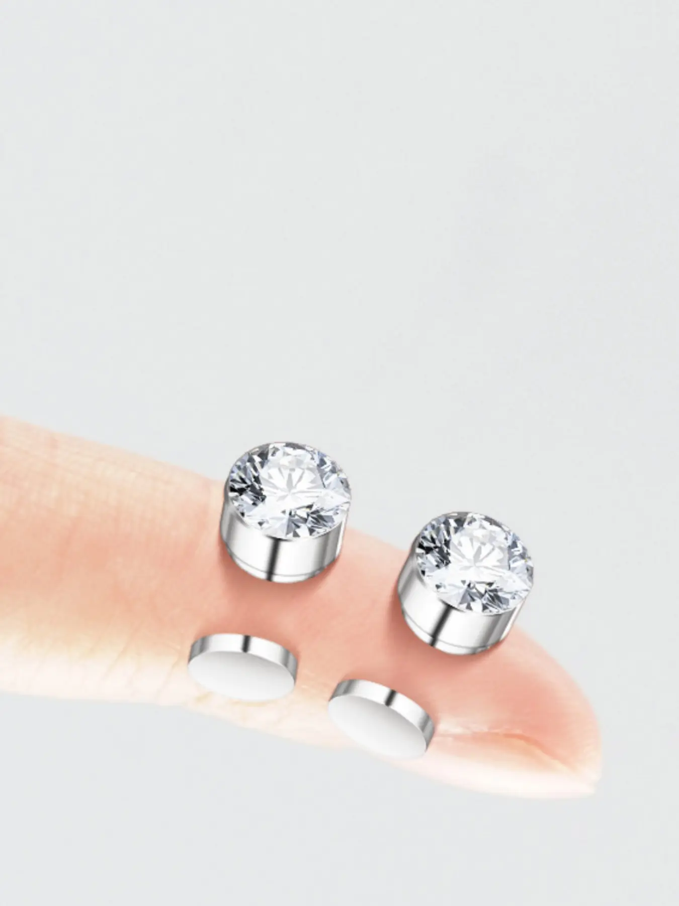 2Pcs Titanium‑Steel Magnetic Cubic‑Zirconia Stud Earrings Jewelry No‑Piercing Design Can Be Used As Ear and Nose Studs Suitable for Daily Wear Perfect Unisex Gift