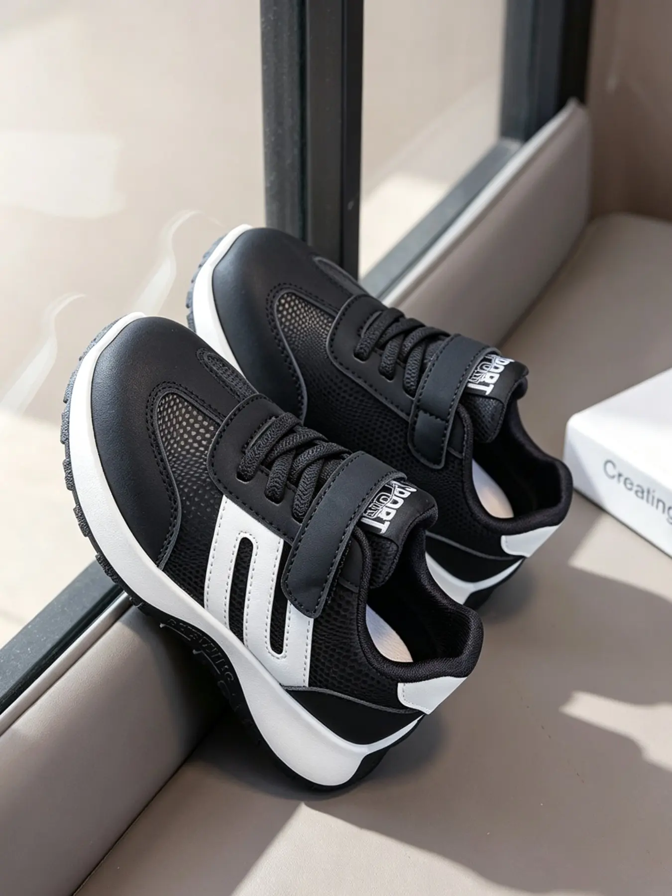 Colorblock Agon Board Shoes, Wide Velcro Waterproof PU Leather, Non-Slip Casual Sports Shoes for Boys and Girls