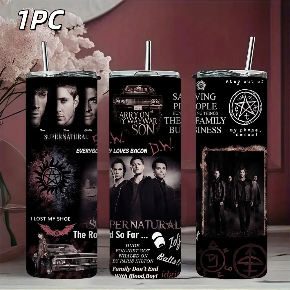 1pc 20oz Stainless Steel Insulated Travel Mug, Ice Coffee Tumbler, Supernatural Winchester Brothers TV Show Gift, Perfect for Fans, Durable and Stylish Design