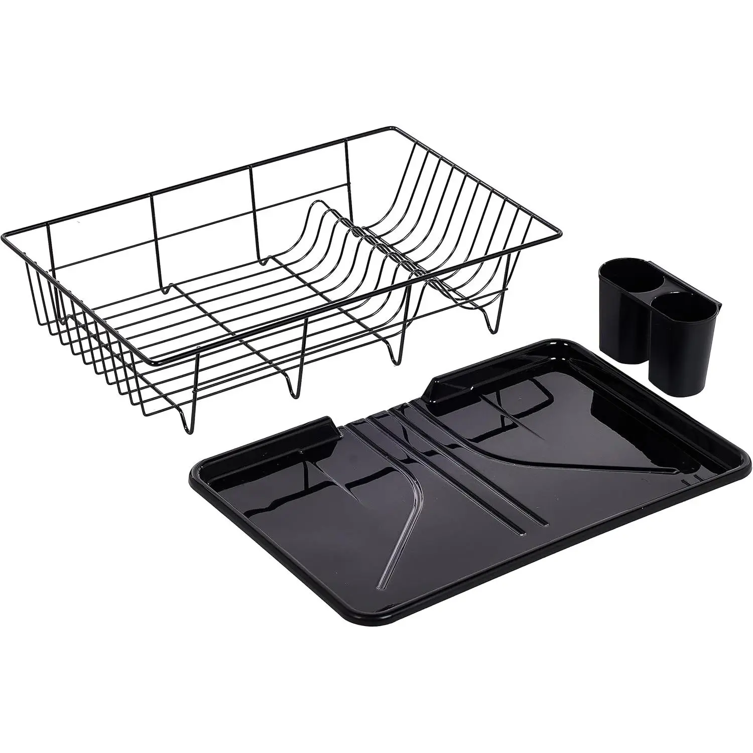 Metal, Plasic ,Dish Drainer Drain Board and Utensil Holder Simple Easy to Use, 12" x 19" x 5", Black