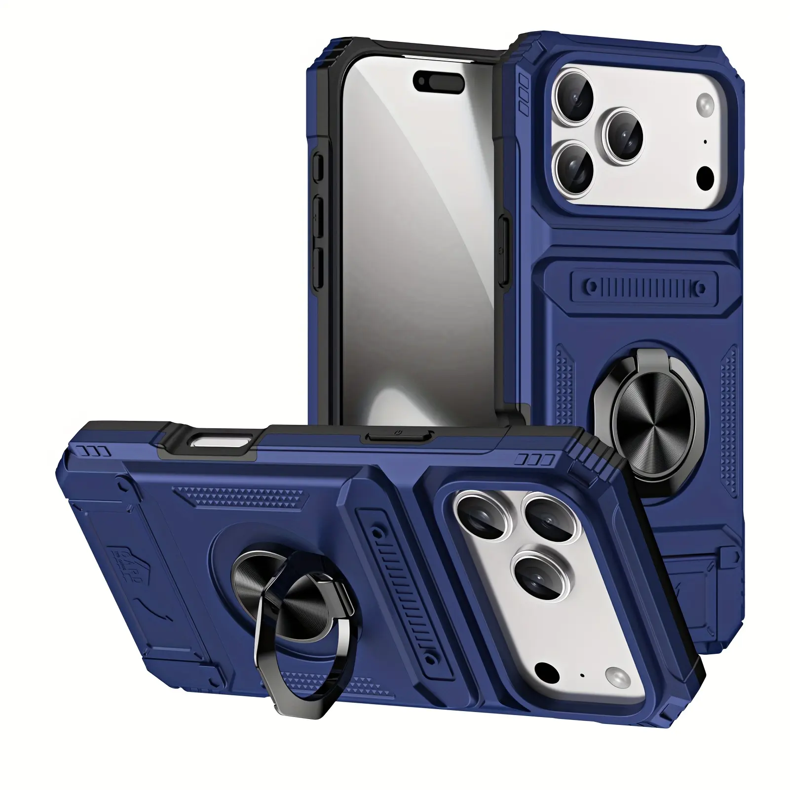 Rugged Armor Cash & Metal Magnetic Protective Phone Case with Card Slot, 360° Rotatable Ring Kickstand, Military Grade Drop Resistance Cover for iPhone 17/16/15/14/13/12 Pro Max Plus Air Mobile Accessories