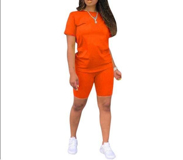 Biker Short Sets Women 2 Piece Outfits Summer Short Sleeve Jogger Tracksuit Large size loose sportswear two-piece suit