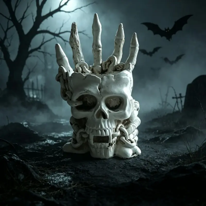 Gothic Chain Skull Claw Pen Holder, Pen Slot, Halloween Dark Magic Desktop Organizer, Gothic Style Decorative Item, Perfect for Horror Lovers