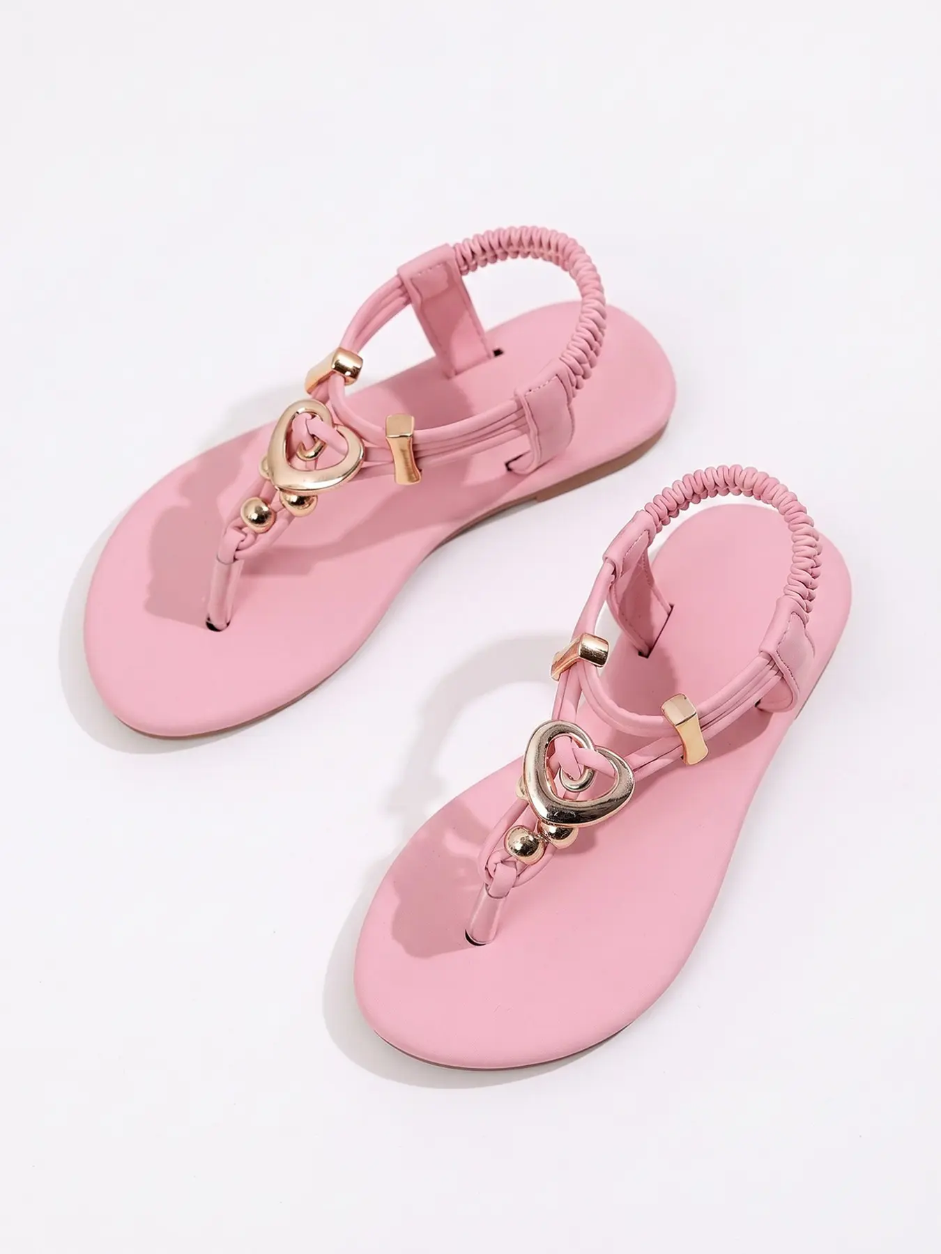 New Kids' Sandals, Bohemian Style, Bright Color Leather, Beach Sandals, High School College Shoes, Heart Decor Sandals, PU Sandals, Fashionable Sandals