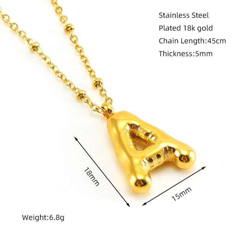 VEVE Ins Chubby Bubble Letter Pendant 18K Gold Plated English Letter Necklace For Women