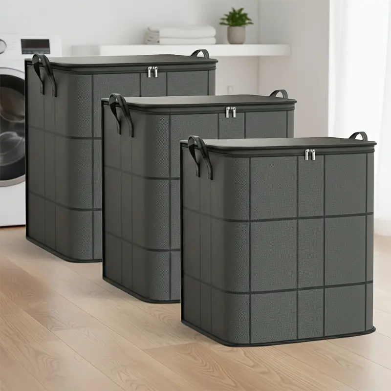 3pcs Set Of Large Clothing Storage Bags, Wardrobe Organization Boxes, Foldable Storage Containers with Reinforced Handles And Sturdy Zippers, Ideal for Clothes, Blankets, Quilts, And More