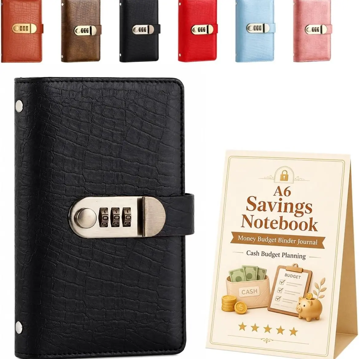 A6 Savings Notebook with Lock, Money Budget Binder Journal for Cash | Locking Diary for Money Saving Challenge, Password Cash Envelope Organizer, Financial Planner for Teens Adults Kids