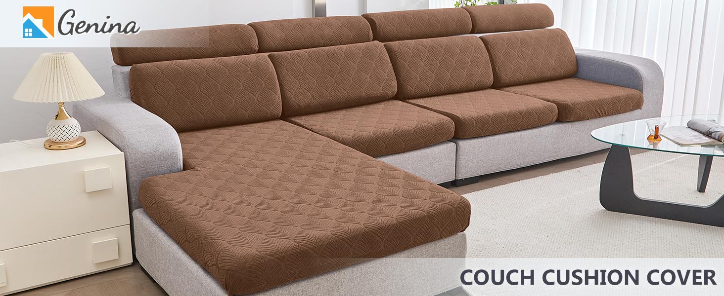 100% Waterproof Couch Cushion Covers for Pets - Stretch Sofa Seat Cover for Dogs Non Slip Sectional Couch Covers Sofa Slipcovers Washable (1 Piece, Large, Brown)