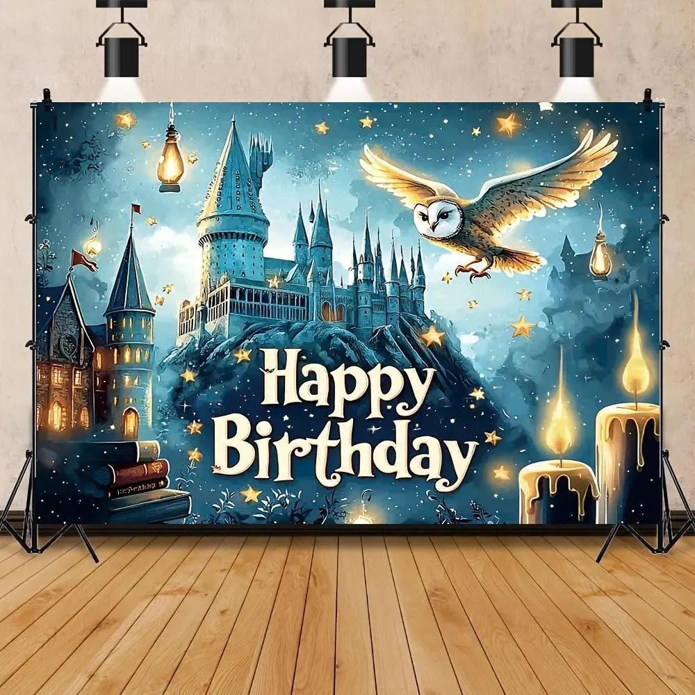 Fantasy Witch Castle Magic School Backdrop Party Background Cloth, Gothic Wizard Tapestry Wall Hanging Photography Background Premium Polyester Fabric, Halloween Theme Decor, Party Event Setup, Photo Studio Prop, Fantasy Celebration Background