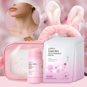 LAIKOU 2-Step Neck Care Kit - Japan Sakura Neck Firming Balm (40g) & 10Pcs Smoothing Wrinkle Neck Patches (25ml), Deep Moisturizing & Skin Tightening Set for Women