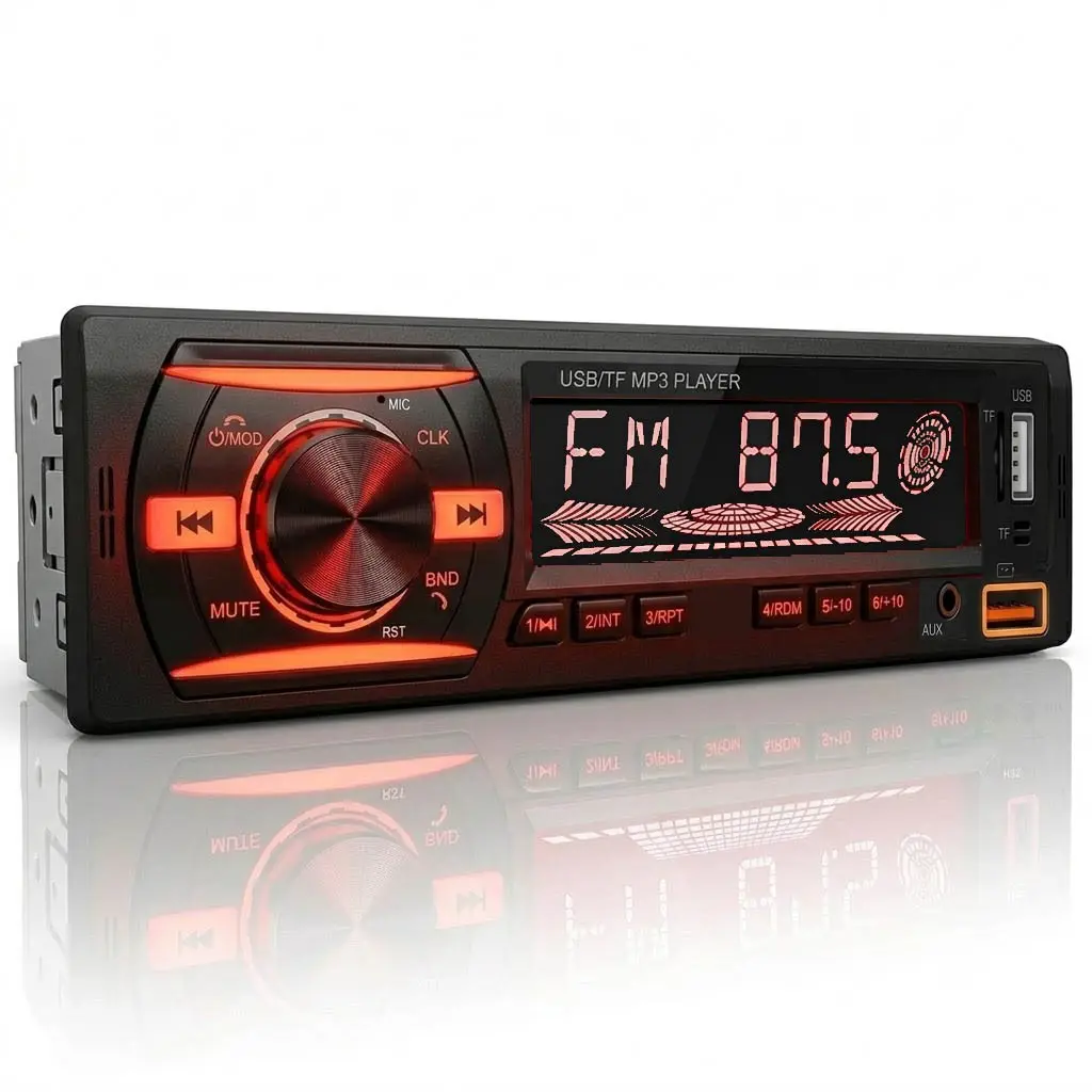 Single Din Car Audio Receiver BT Car Stereo, Car Audio System, Wireless Mp3 Player, Hands-Free Mic, USB Port, Aux Input, Fm Radio, Abs Enclosure Material