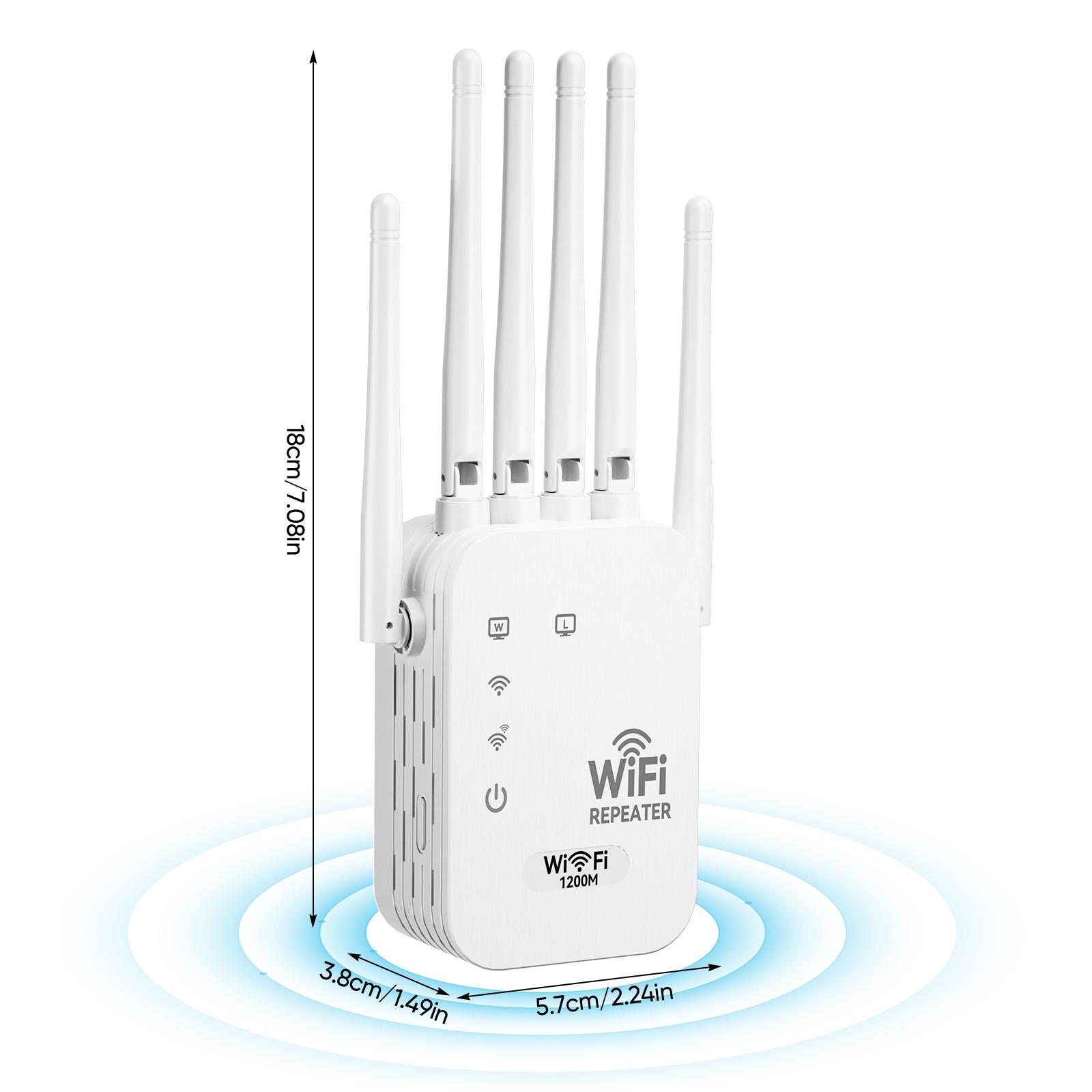 WiFi Extender 2025, 6-Antenna Strong Signal, 1200Mbps Dual-Band (5GHz/2.4GHz) Booster, Covers Up to 12,000 sq. ft & 100 Devices, Repeater with Gigabit Port & AI Connectivity, Ideal for Home, Remote Work, and VR Spaces Wifi Control