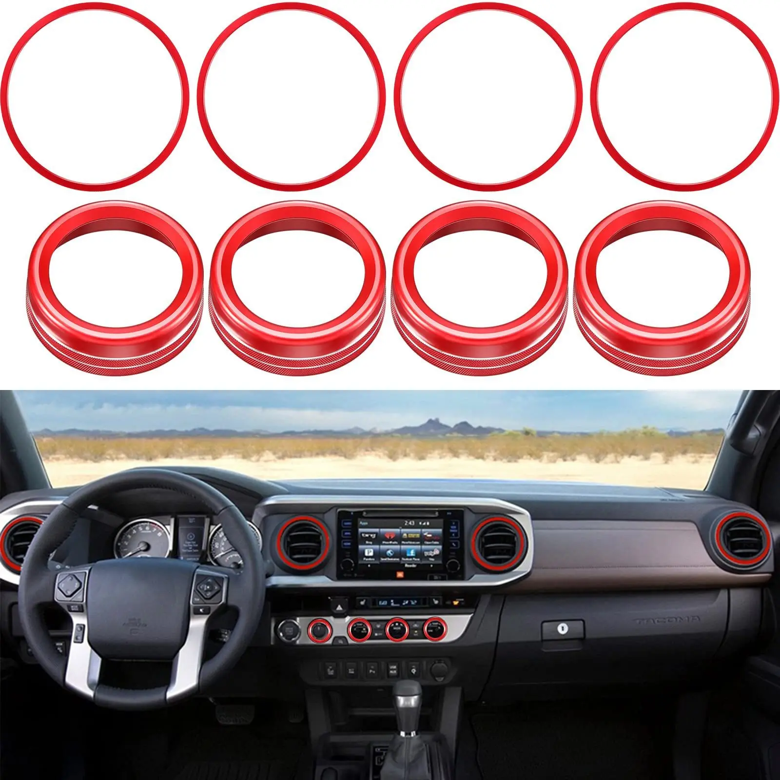 8-Piece Luxury Car Interior Kit, Durable Aluminum Trim for Toyota Tacoma 16-22, A/c Vent, CD, Volume Knob Decorations