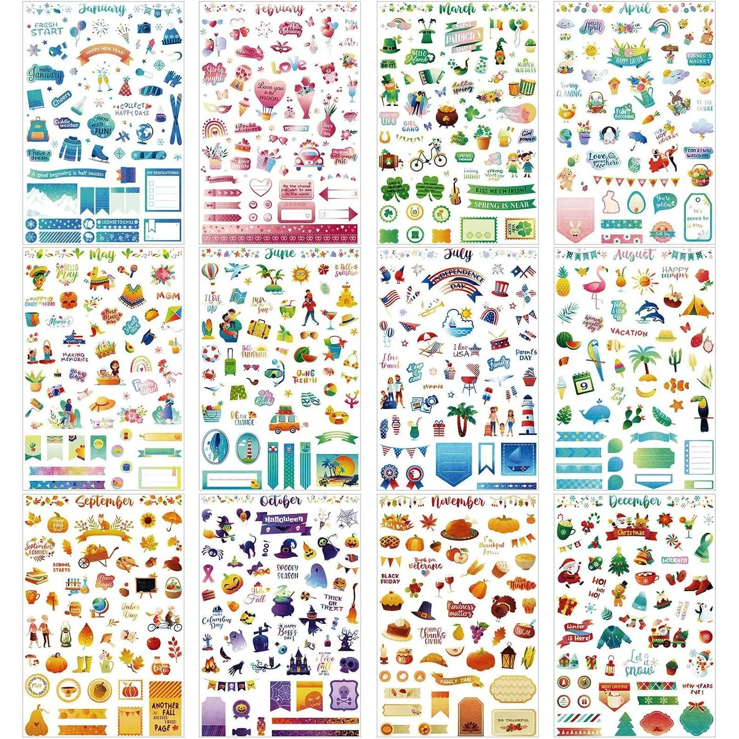 24 Sheets Daily Planners Holiday Seasonal Planner Stickers Birthday Monthly Celebrations Monthly Sticker Book Planner Accessories for Calendar Planning Scrapbooking General Events