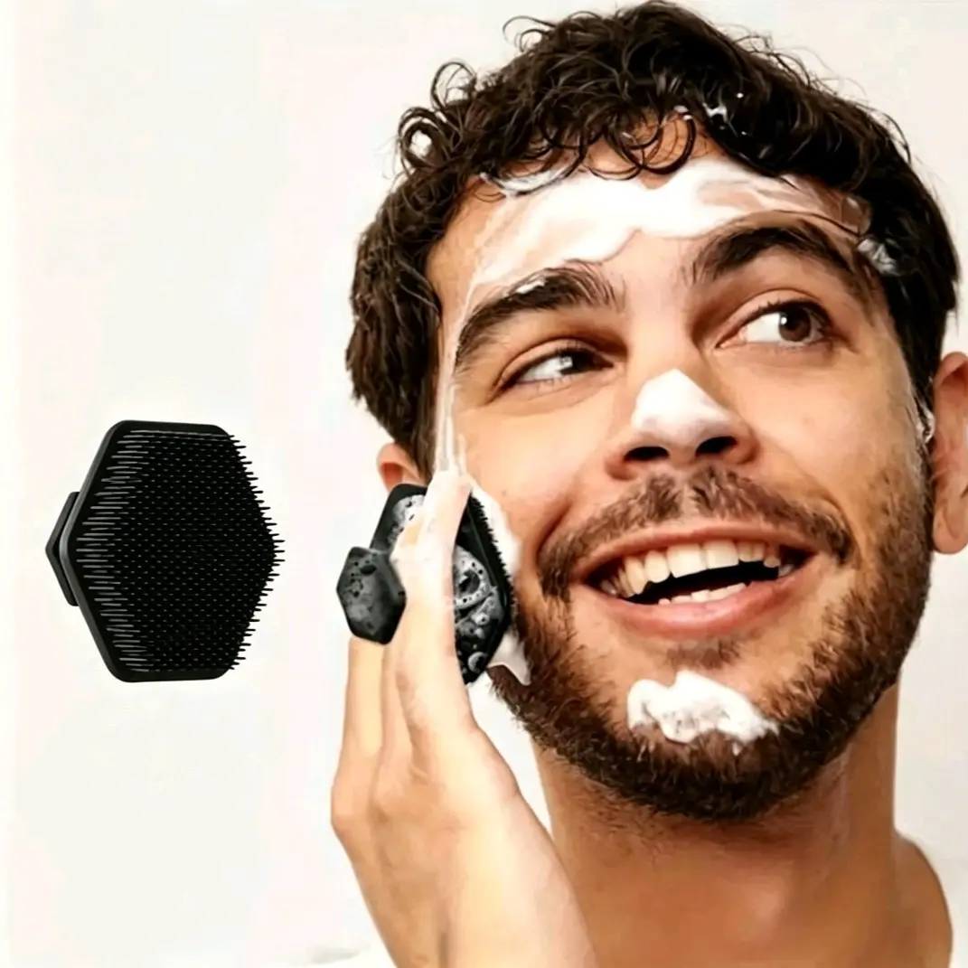 Portable Silicone Hexagonal Face Brush, Face Exfoliator Scrubber for Men and Women, Facial Care Tools, Facial Cleansing Tool, Deep Exfoliating Tool, Deep Cleaning Exfoliation Tool, Beard Trimming Set, Massage Function, Travel Bag Included