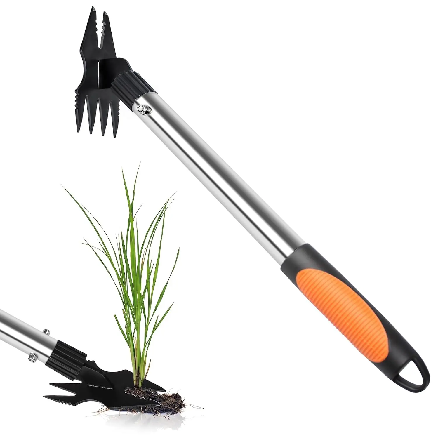 17" Hand Weeding Tool - 2 in 1 Manual Uprooting Weed Puller and Weeding Rake, Heavy Duty Grass Remover Tool, Gardening Weed Pulling Tools for Yard, Lawn, Patio and Garden